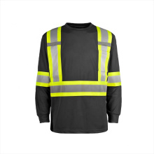 Hi-vis long sleeve black reflective work safety t-shirt